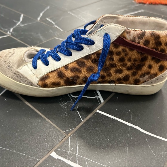 Golden Goose Leopard Print Mid Star Sneakers w/ Blue Lace. Shoe bag included - Picture 6 of 10